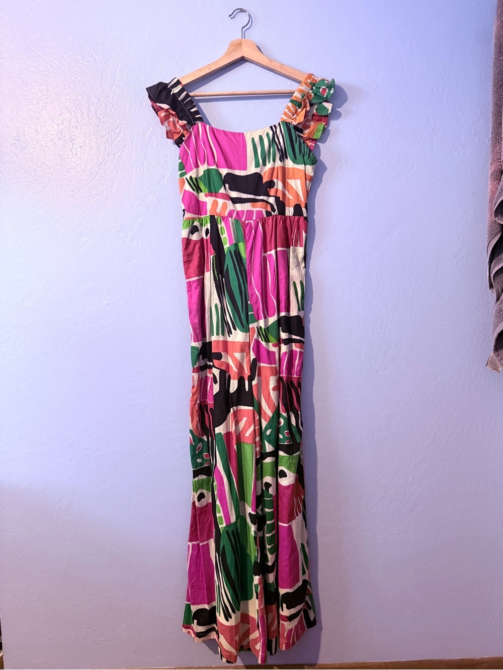 Anthropologie BEL KAZAN Tropical Abstract Print Maxi Dress with Ruffled Straps